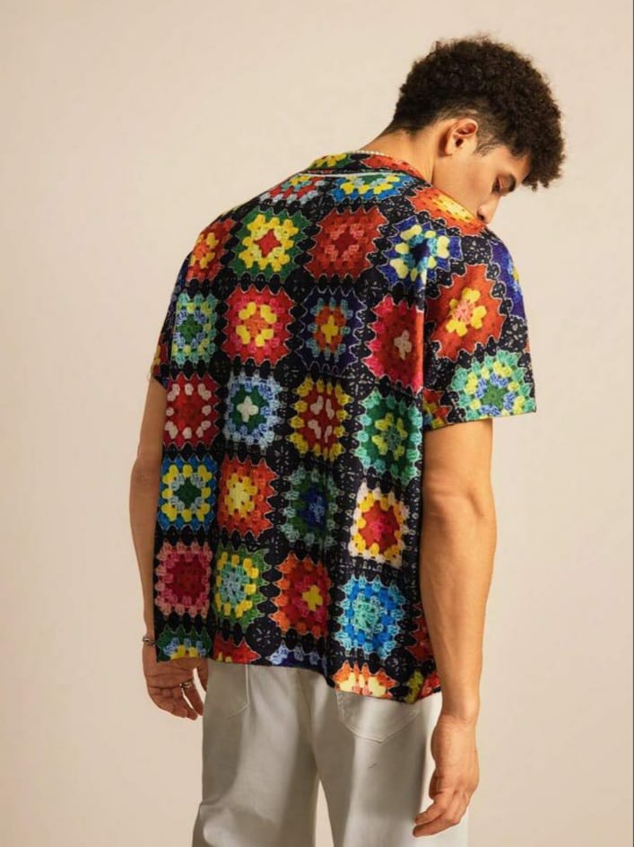Uptown Funky Unisex Colorful Collar Knitted Shirt For Men